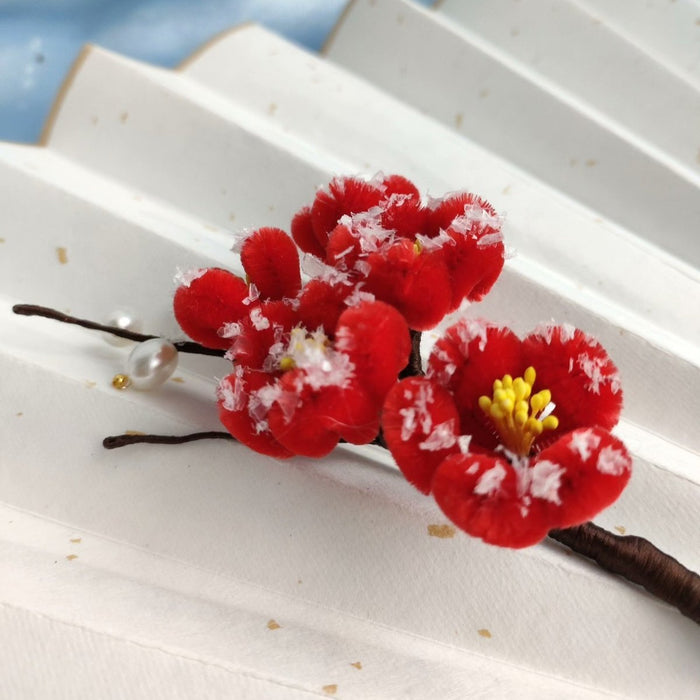 Handmade Winter Plum Blossom Ronghua Hairpin - Artisanal Silk Floral Accessory