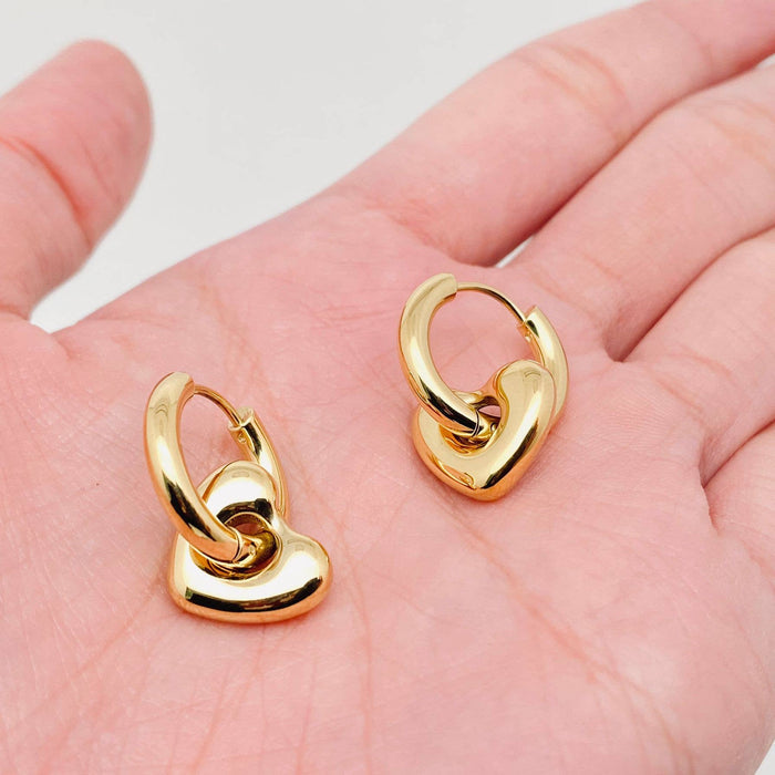 Heart 18K Gold Plated Stainless Steel Huggie Earrings - FGS