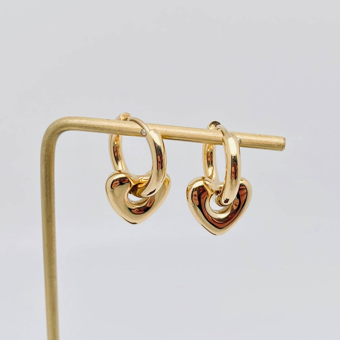Heart 18K Gold Plated Stainless Steel Huggie Earrings - FGS