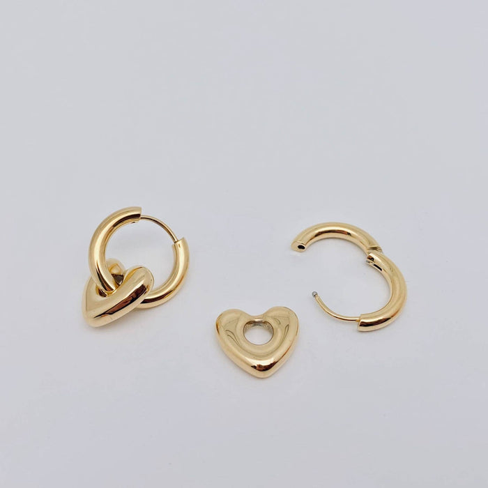 Heart 18K Gold Plated Stainless Steel Huggie Earrings - FGS
