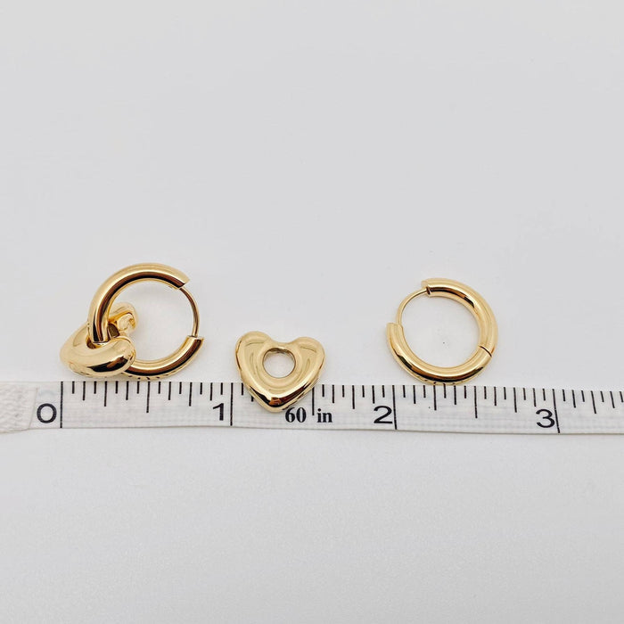 Heart 18K Gold Plated Stainless Steel Huggie Earrings - FGS