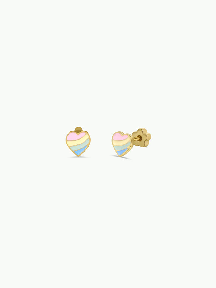 Heart Enamel Flat Back Kids Earrings