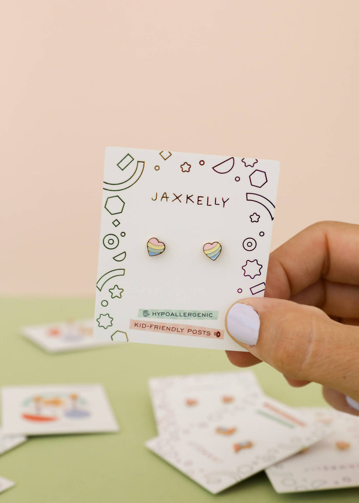 Heart Enamel Flat Back Kids Earrings