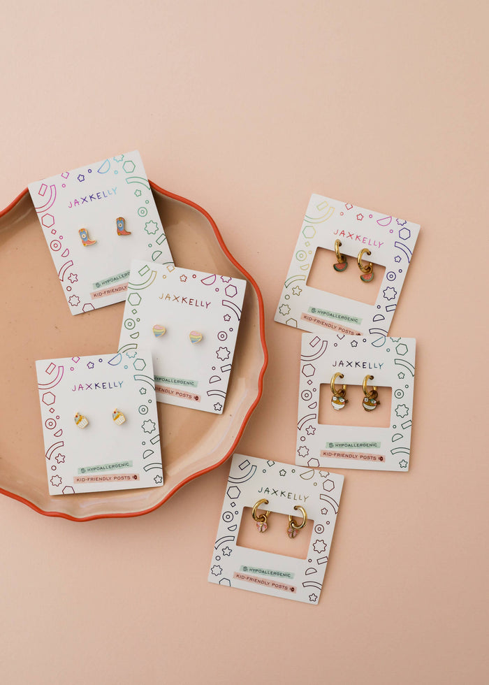 Heart Enamel Flat Back Kids Earrings