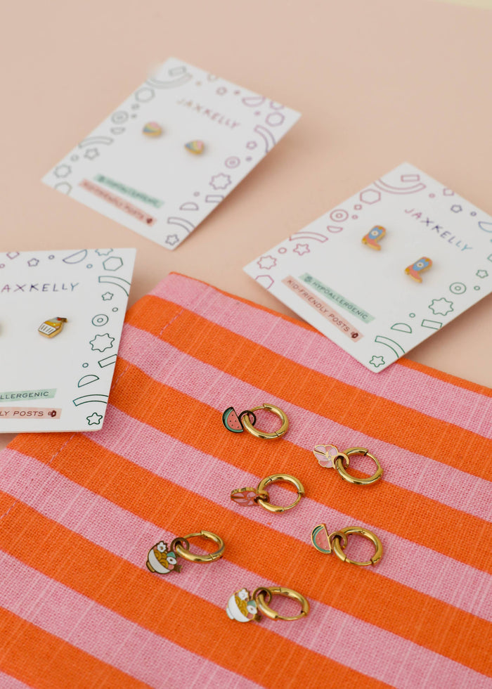 Heart Enamel Flat Back Kids Earrings