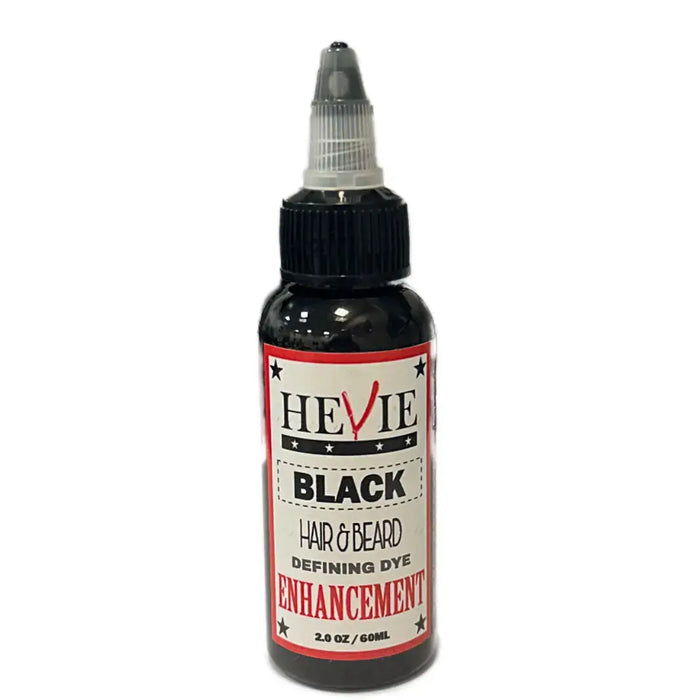 Bottle of Hevie Black Hair and Beard Defining Dye on a white background