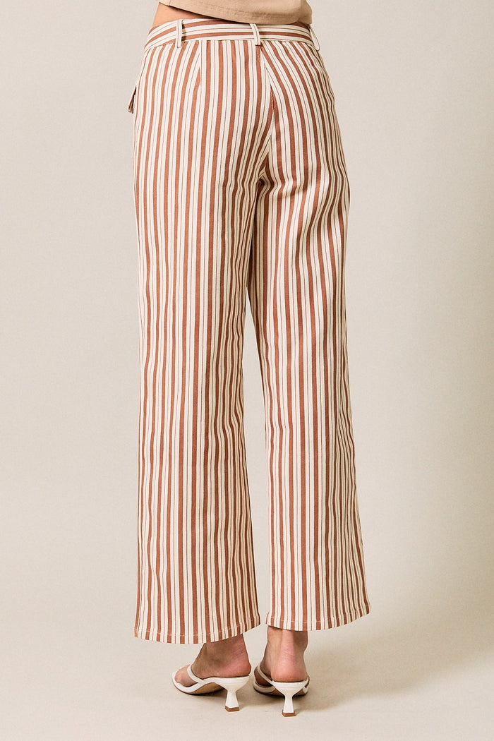 High Waist Front Pocket Detail Stripe Print Pants