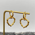 Hollow Bamboo Heart 18K Golden SS Huggie Earrings - FGS