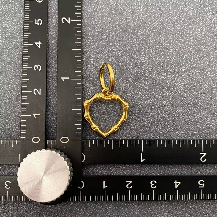 Hollow Bamboo Heart 18K Golden SS Huggie Earrings - FGS