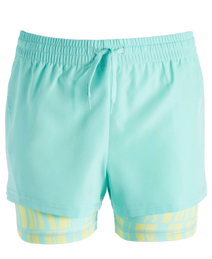 ID Ideology Big Girls Wavy Geo Layered-Look Shorts- Ocean Sigh