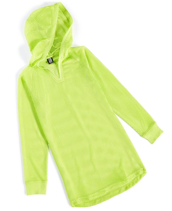 ID Ideology Girls Mesh Long-Sleeve Hooded Cover-up- Acid Lime