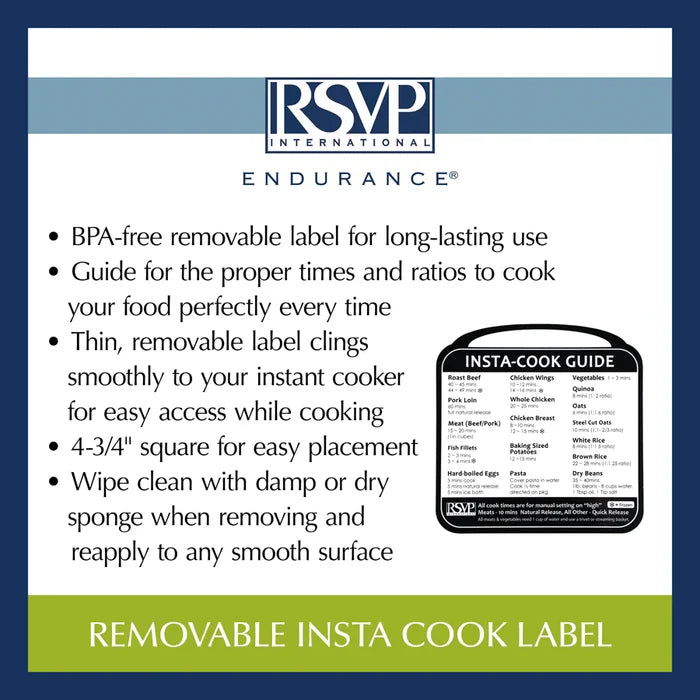 Insta-Cook Guide Label