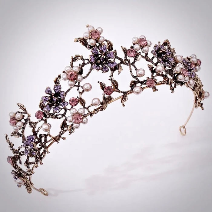 Wedding Hair Accessories - Bohemian Gold Pearl Bridal Tiara