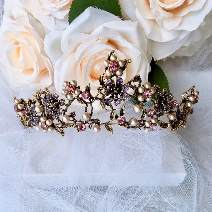Wedding Hair Accessories - Bohemian Gold Pearl Bridal Tiara
