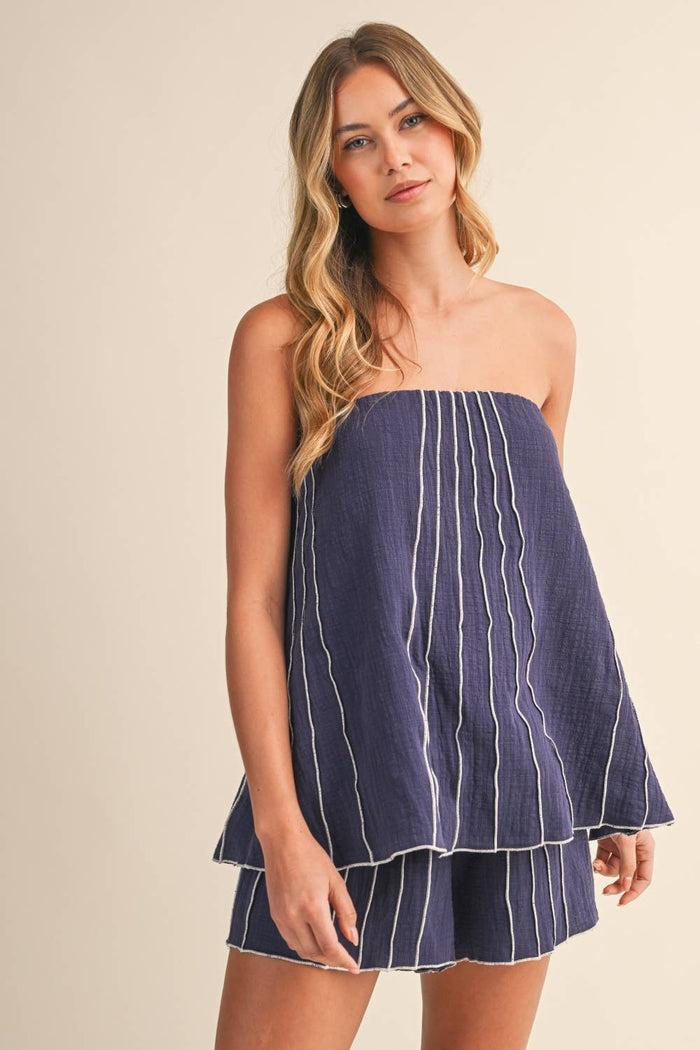 IST6409 TUBE LINEN TOP AND SHORT PANTS SET