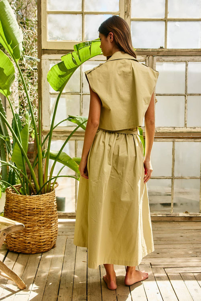 IT2916-SET Double-Breasted Trench Vest & Midi Skirt Set