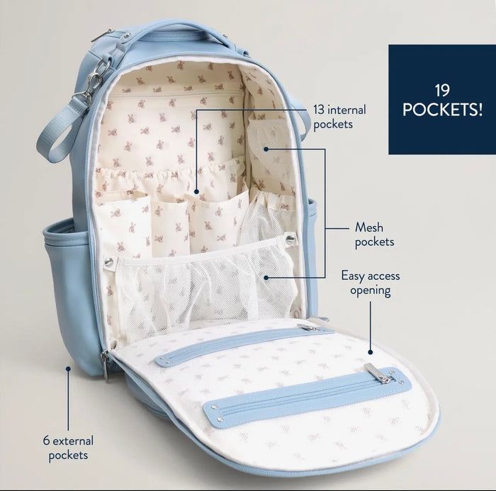 Itzy Ritzy Boss Plus Diaper Bag Backpack Light Blue Bear
