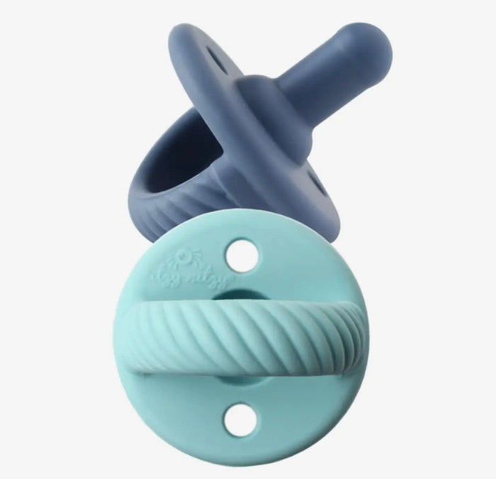 Itzy Ritzy Silicone Soother Robins Egg Blue + Navy Cables
