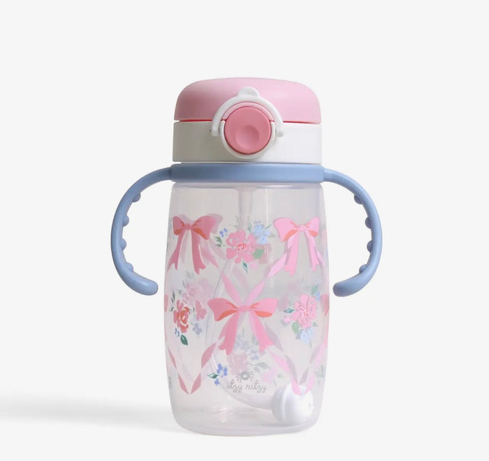 Itzy Ritzy Straw Cup W Snap Close Lid - Ribbons & Roses
