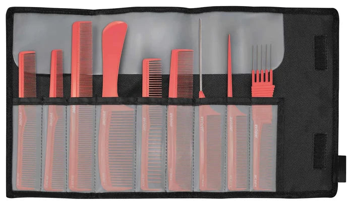 Jaguar 9 Piece Hairdressing Comb Set Coral