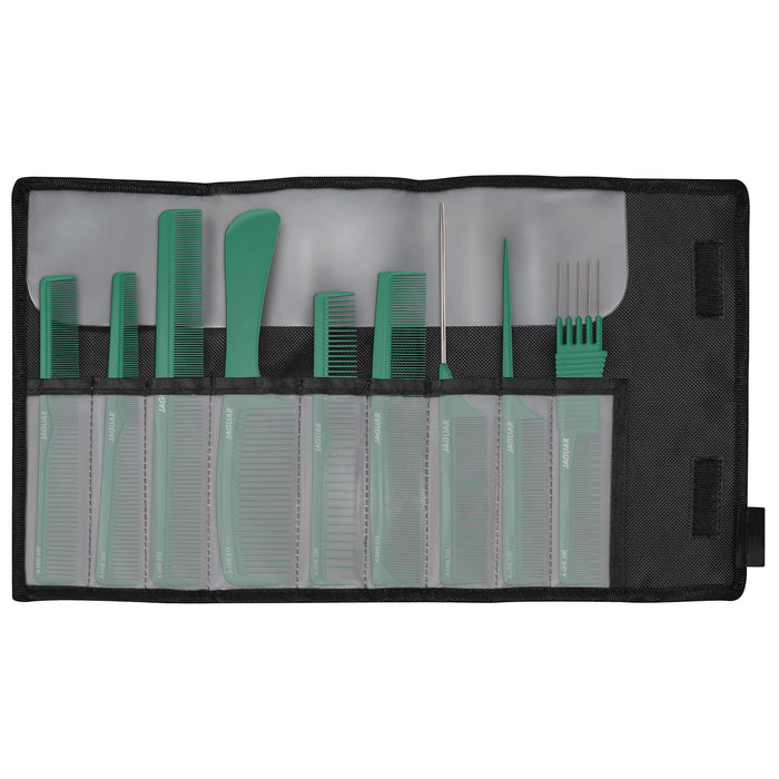 Jaguar 9 Piece Hairdressing Comb Set Green