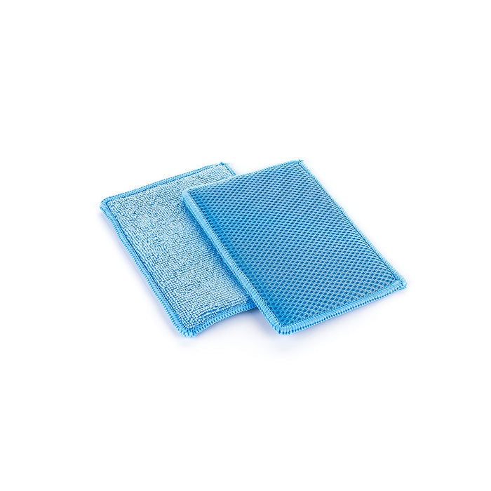 Two blue Jersey Bug Scrubbers on a white background.