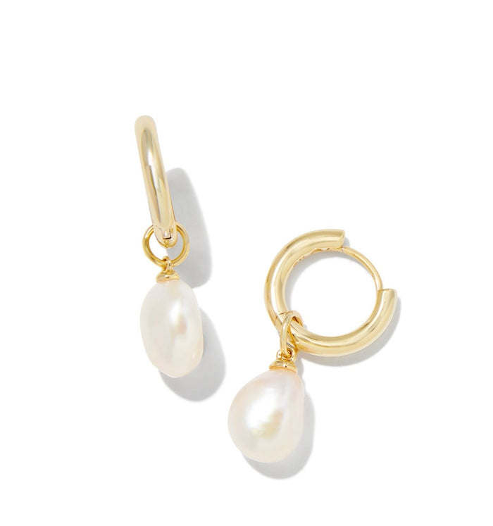 Kendra Scott Willa Pearl Huggie Earrings: Gold