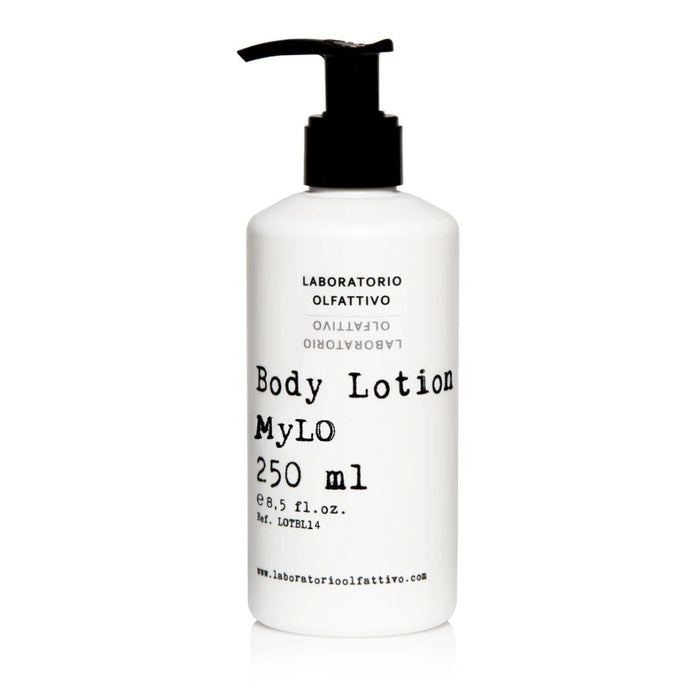 Body lotion bottle with pump on a white background