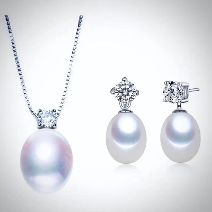Pearl Wedding Jewelry Sets - Freshwater Pearl and Sterling Silver Bridal Necklace and Earrings Set