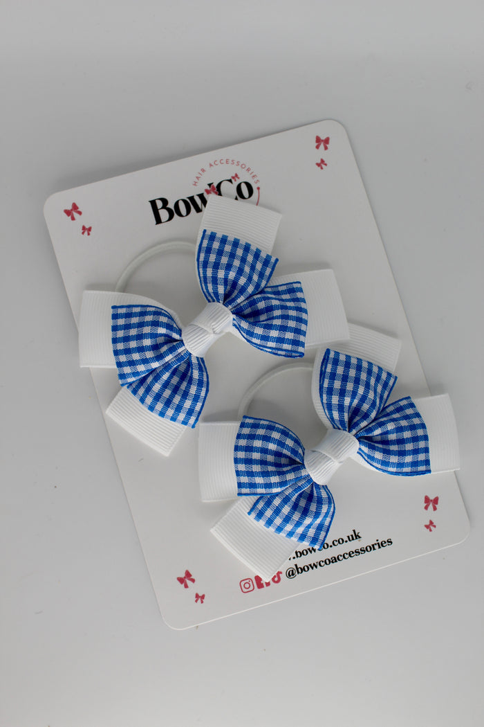 Layer Bow Set - School Bow Royal Blue Gingham - Elastic