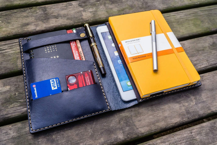Leather Rhodia A5 Notebook & iPad Mini Cover - Navy Blue