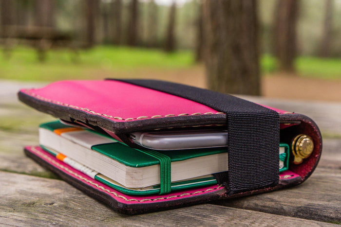 Leather Rhodia A6 Notebook Cover - Pink