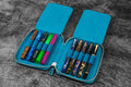 Leather Zippered 10 Slots Pen Case - C.H. Ocean Blue
