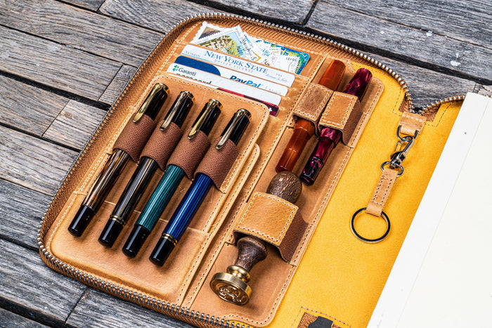 Leather Zippered A5 Leuchtturm1917 Notebook Folio - Crazy Horse Honey Ochre