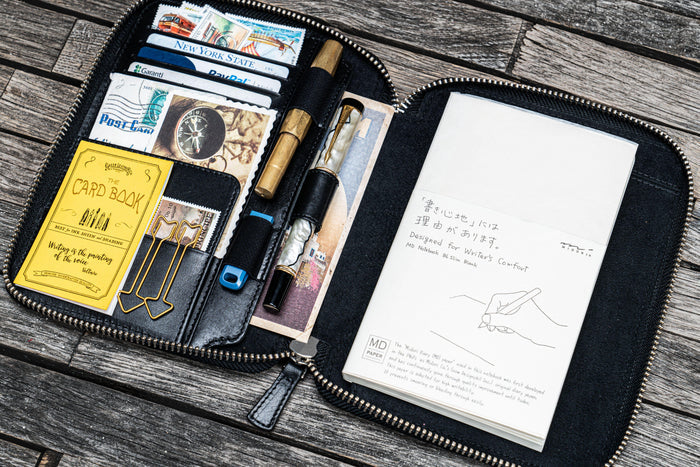 Leather Zippered B6 / B6 Slim Planner Folio - Black