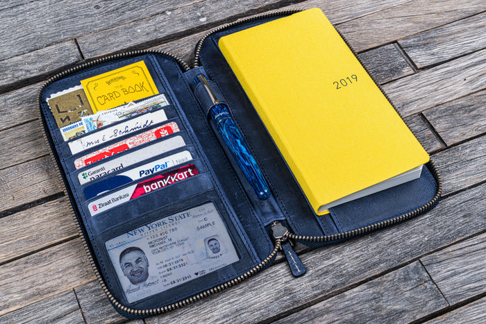 Leather Zippered Hobonichi Weeks Cover - Crazy Horse Navy Blue