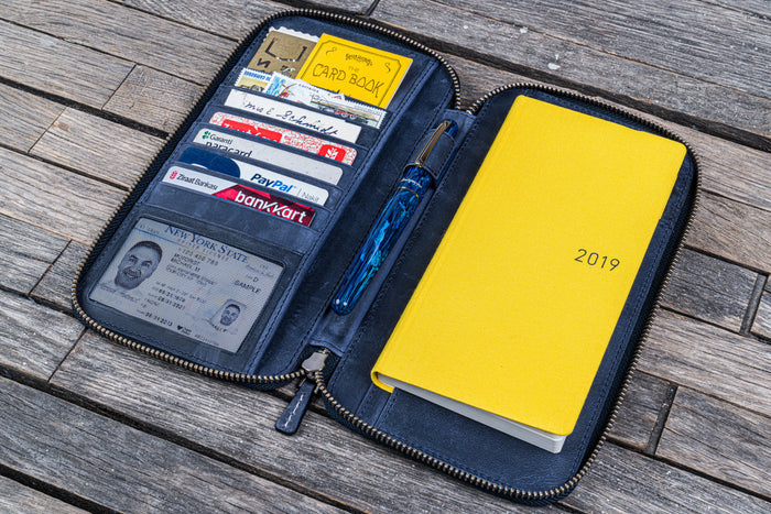 Leather Zippered Hobonichi Weeks Cover - Crazy Horse Navy Blue
