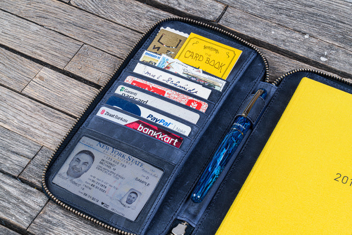 Leather Zippered Hobonichi Weeks Cover - Crazy Horse Navy Blue