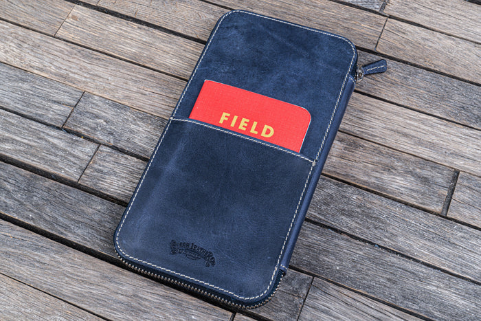 Leather Zippered Hobonichi Weeks Cover - Crazy Horse Navy Blue
