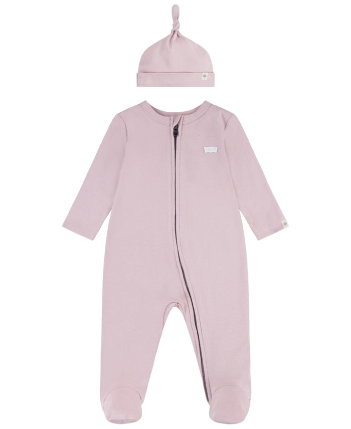 Levi's Baby Girls Footed Coveralls and Hat Set - Peachskin