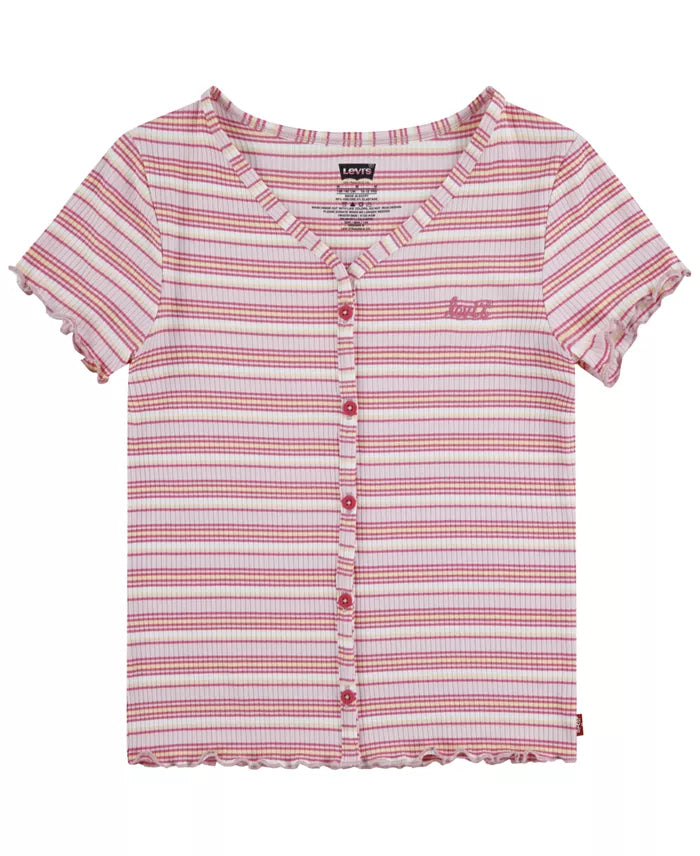 Levi's Girls' Short Sleeve Striped T-Shirt - Pink XL