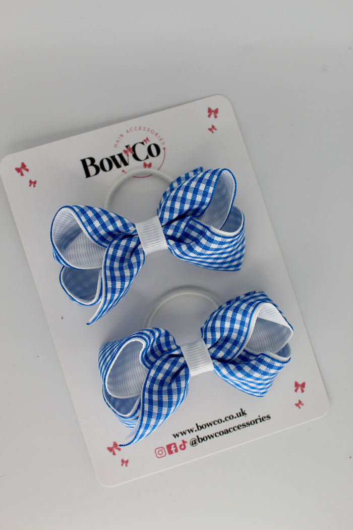 Loop Bow Set - Royal Blue Gingham School Bow - Elastic