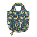 Reusable shopping bag with cat and floral pattern on a white background