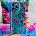 Midnight Tropics MagSafe iPhone case with tropical palm leaves and pink hibiscus by Fancy Bands