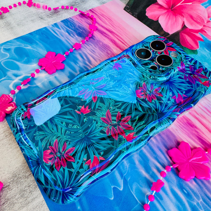 Midnight Tropics MagSafe iPhone case with tropical palm leaves and pink hibiscus by Fancy Bands