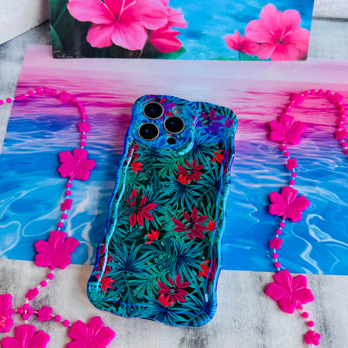 Midnight Tropics MagSafe iPhone case with tropical palm leaves and pink hibiscus by Fancy Bands