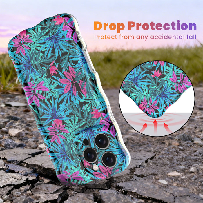 Midnight Tropics MagSafe iPhone case with tropical palm leaves and pink hibiscus by Fancy Bands