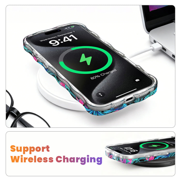 Midnight Tropics MagSafe iPhone case with tropical palm leaves and pink hibiscus by Fancy Bands