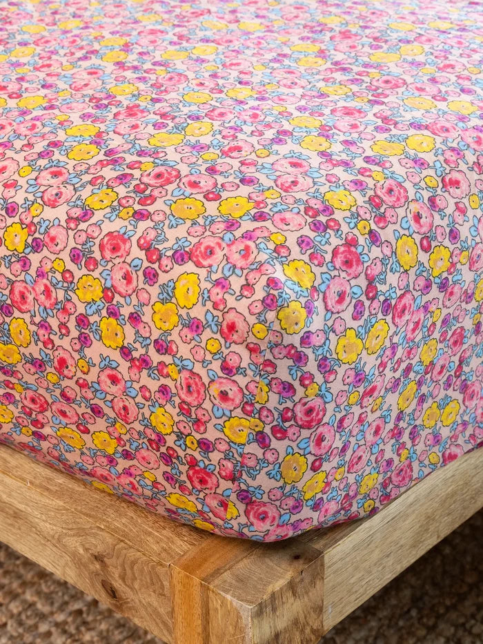Mix & Match Cotton Fitted Sheet - Pink Retro Calico-view 1