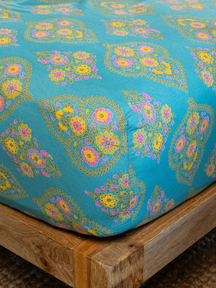 Mix & Match Cotton Fitted Sheet - Teal Willow Medallion-view 1